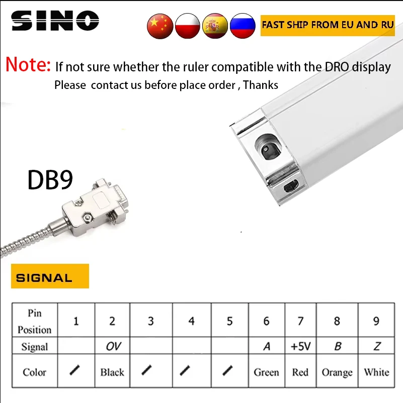 SINO 0.005mm KA300 TTL 570~1020mm Optical Grating Ruler Sensor Linear Scale For Turning Lathe Milling DRO Display