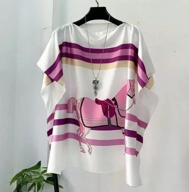 women print satin blouses summer vintage women batwing sleeve print shirts tops lady\'s satin tops