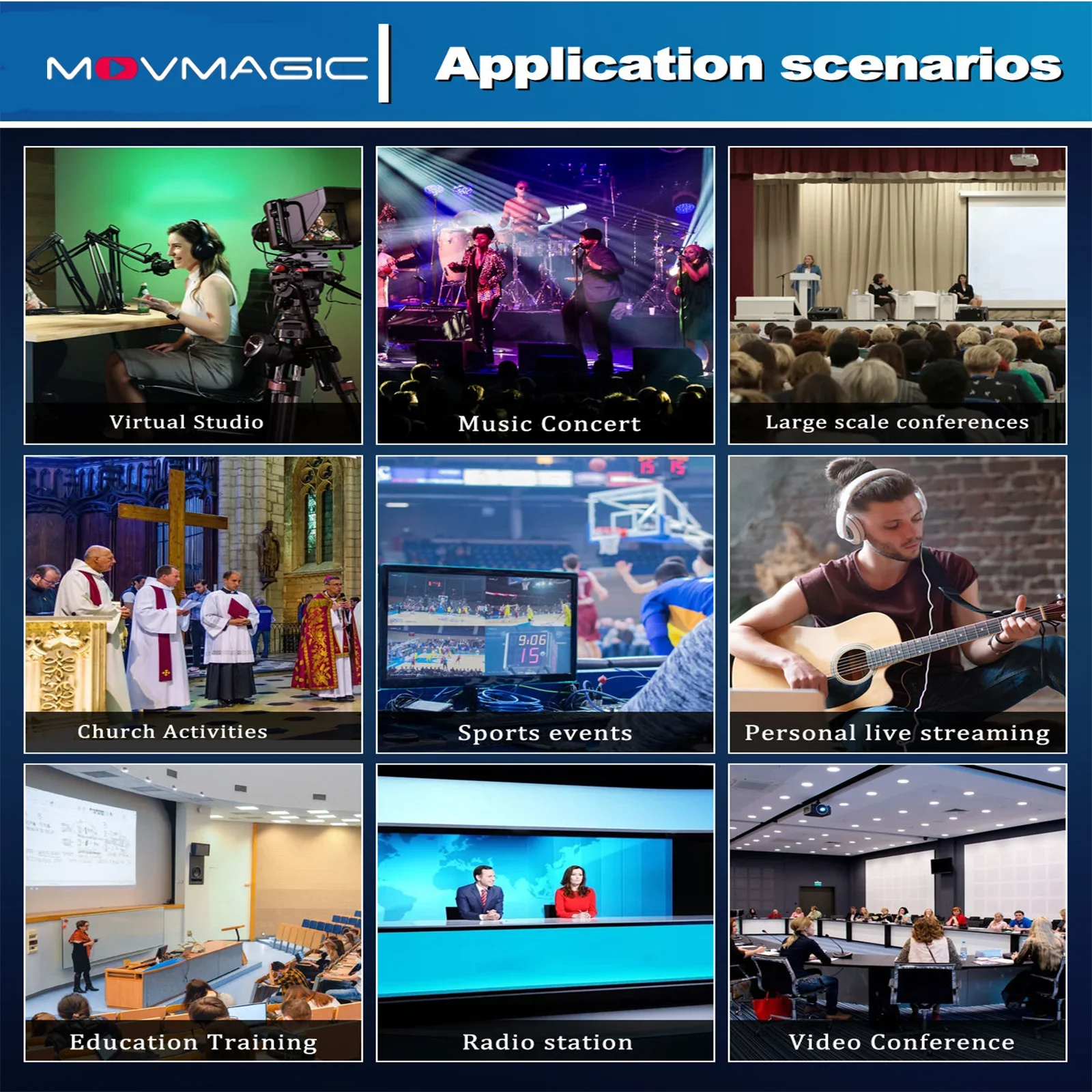 Professional 5-Channel Movmagic 4K HD/SDI Video Mixer Switcher Metal Construction LAN Control for Broadcast Live Streaming