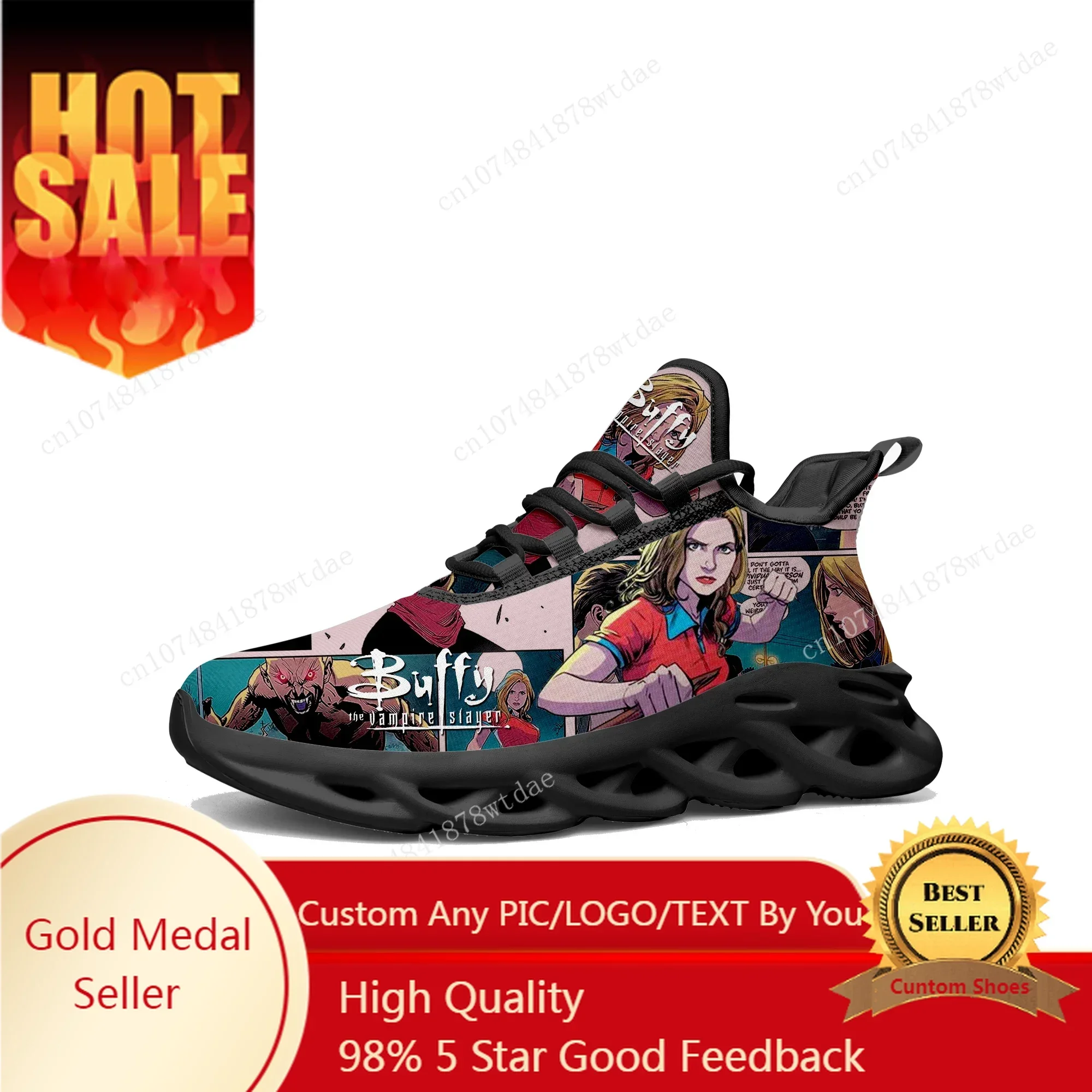 Buffy The Vampire Slayer Cartoon Flats Sneakers Men Women Teenager Sports Running Shoe High Quality Custom Lace Up Mesh Footwear