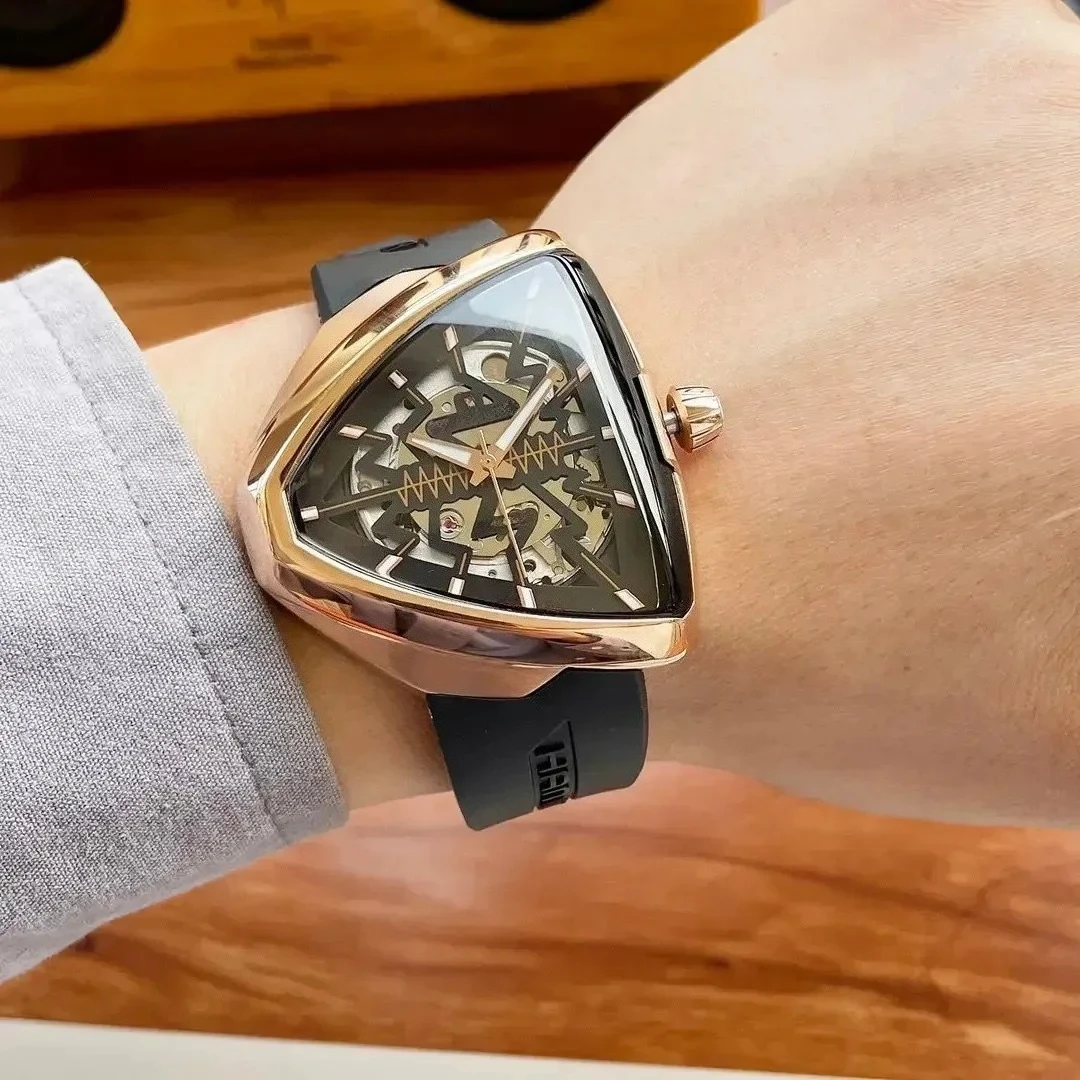 Reloj mecánico automático para hombre con personalidad única y forma de corazón triangular