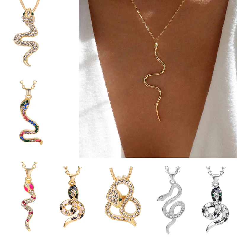 1pc Gold Plated Snake Necklace Pendant Necklace Snake Necklace for Women Serpent Silver Color Necklaces Trendy Necklace Jewelry