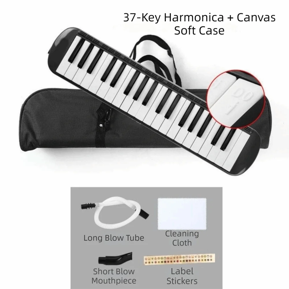 37 Keys Melodica Instrument Soft Wrapped Portable Blow-pipe Piano Short Mouthpieces with Storage Bag Kids Air Piano Keyboard