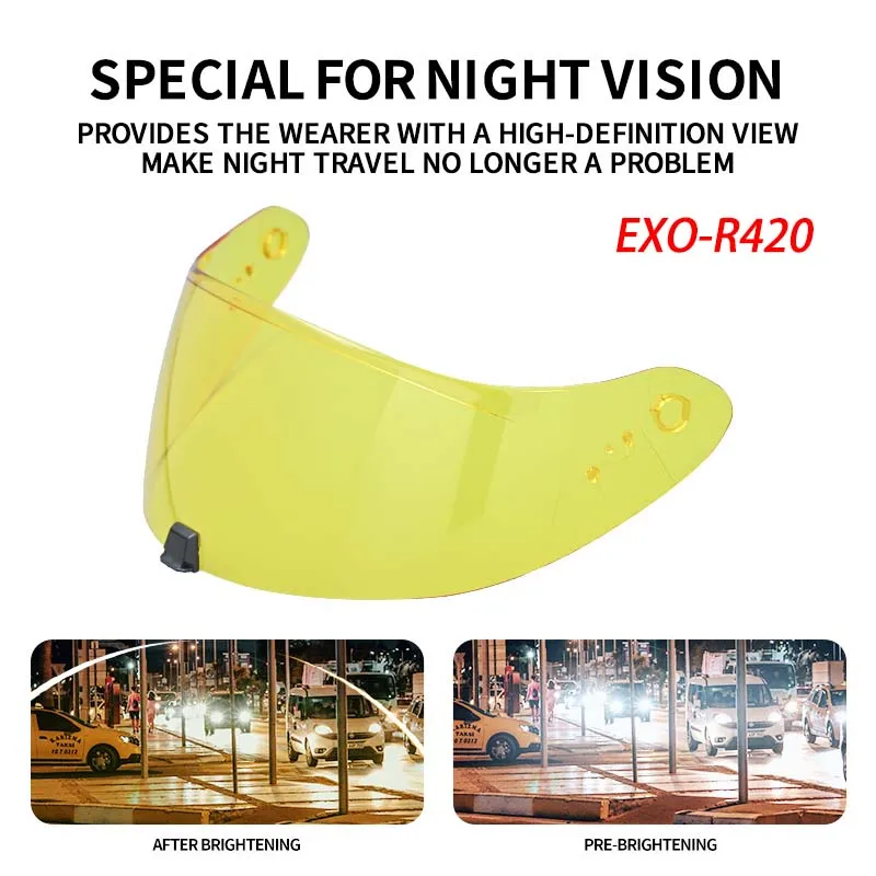 

Helmet Visor for SCORPION EXO-R420 EXO R420 Lens Night Vision Visor yellow Full Face Viseira Capacete Racing Helmet Parts