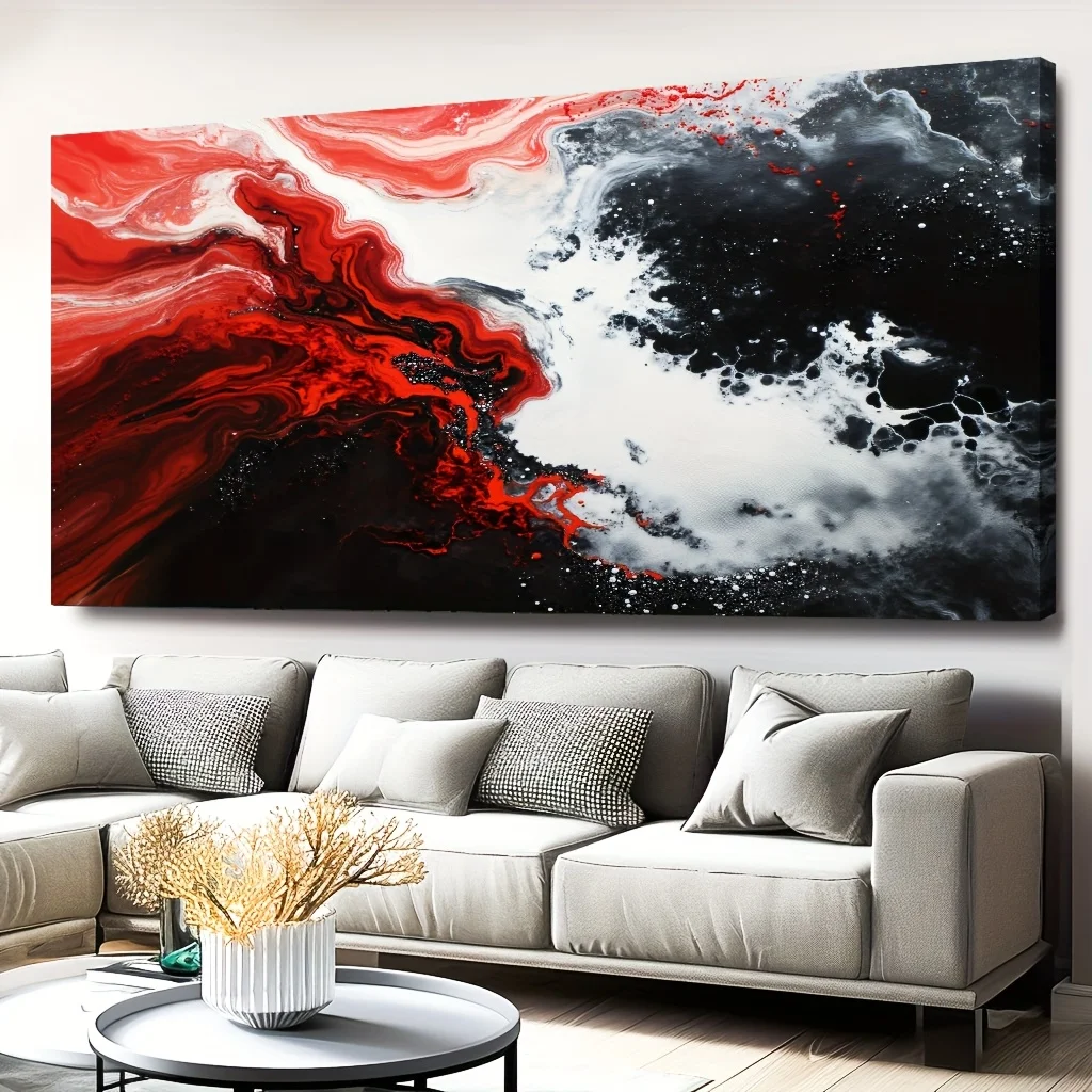 Large-sized frameless canvas paintings,Modern Abstract Black, White and Red Ink Rendering Poster and Prints Canvas Painting Wall