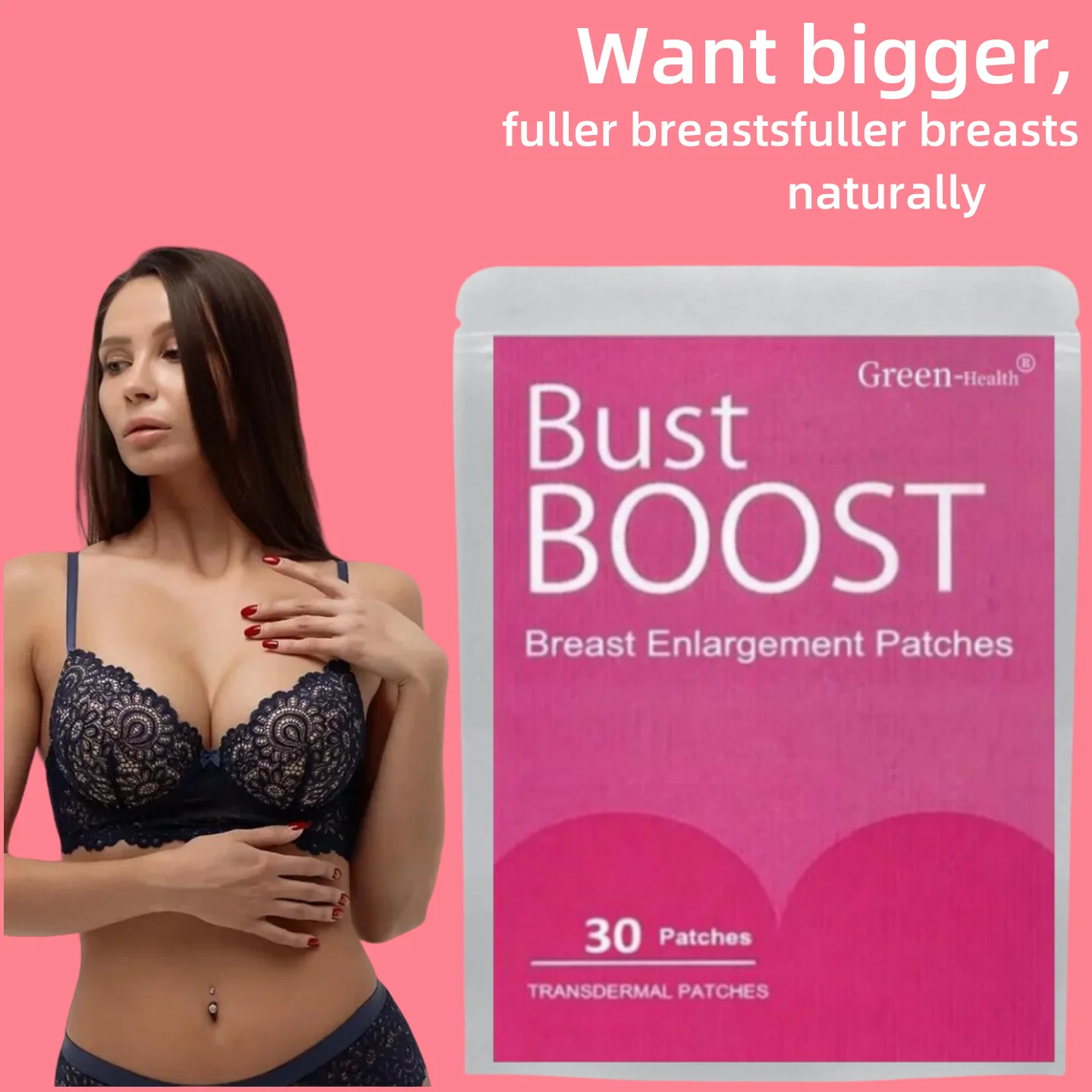 30 Patches BUST BOOST BREAST ENLARGEMENT Transdermal Patches for Fuller & Perkier Looking Breasts