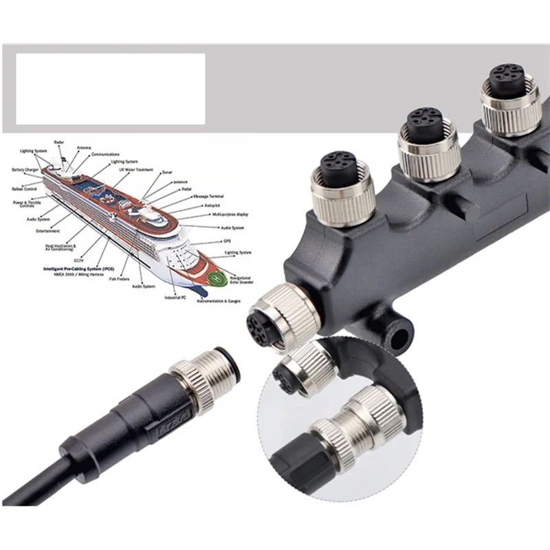 

【NEW LISTING】T-Shaped M12 Waterproof Connector 6-Position Adapter Plastic Housing 5-Core Wiring Hole Aviation Plug Metal Port On