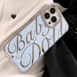 Blue Silver Plated Mirror English Transparent Frame Case For iPhone 17 iPhone 13 15 11 16 12 13 14 Pro Max Drop Protection Cover
