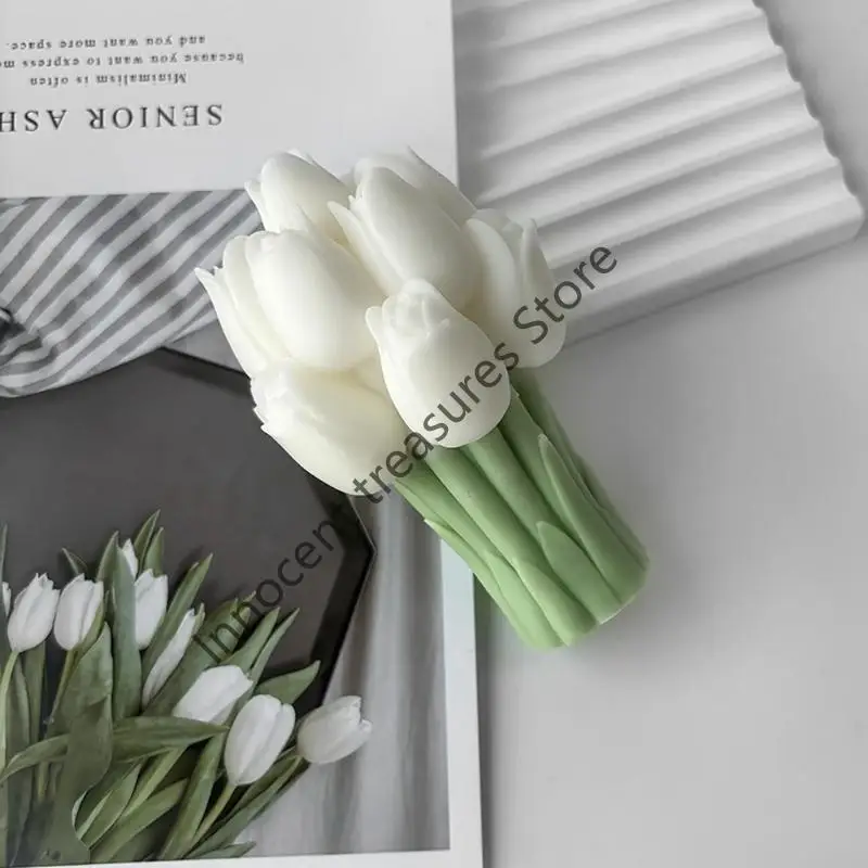 

3XUA Tulips Bouquets Flower Statue Moulds Silicone Clay Moulds for Hand-Making