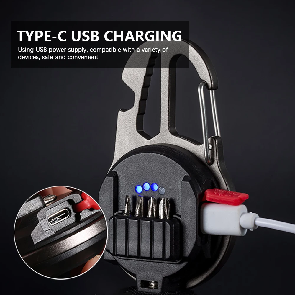 Mini LED Flashlight COB Keychain Work Light Powerful Camping Lantern with Hook Wrench Corkscrew Floodlight Waterproof Torch