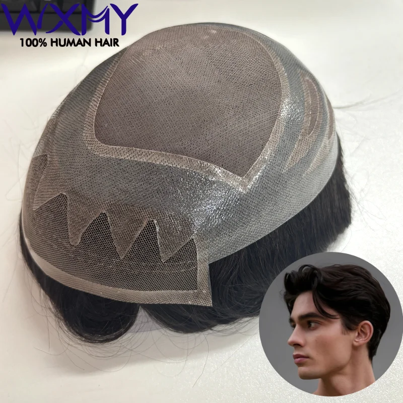 

Мужской парик-система Toupee Versalite Mono & Pu с швейцарским кружевом, 100% натуральные человеческие волосы, протезы для волос для мужчин