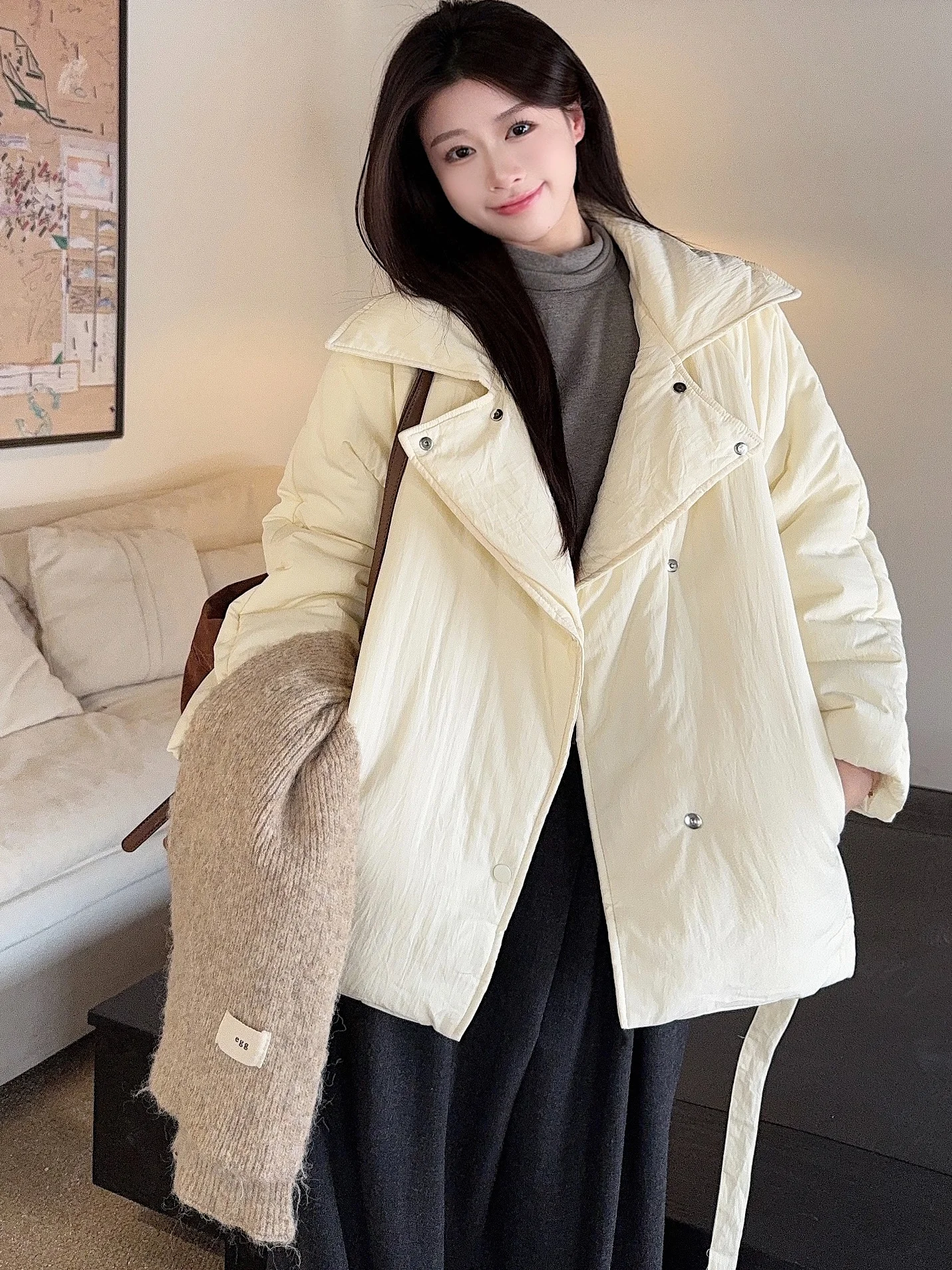 

White ort Cotton Jaet Women's Winter Coat Warmth High Sense Super Beautiful Winter Tall Slim Trendy Korean Sle Commute