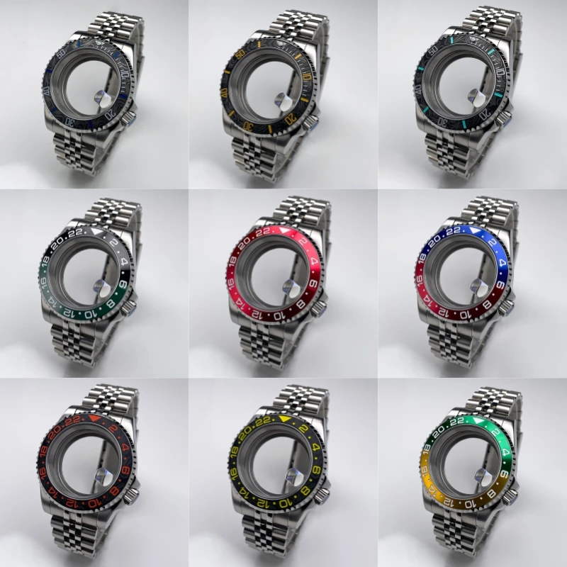 40mm NH34 Watch Case Modification Set - Stainless Steel Strap, Sapphire Glass, Rotating Bezel, 3.8 Crown Position - Watchmakers