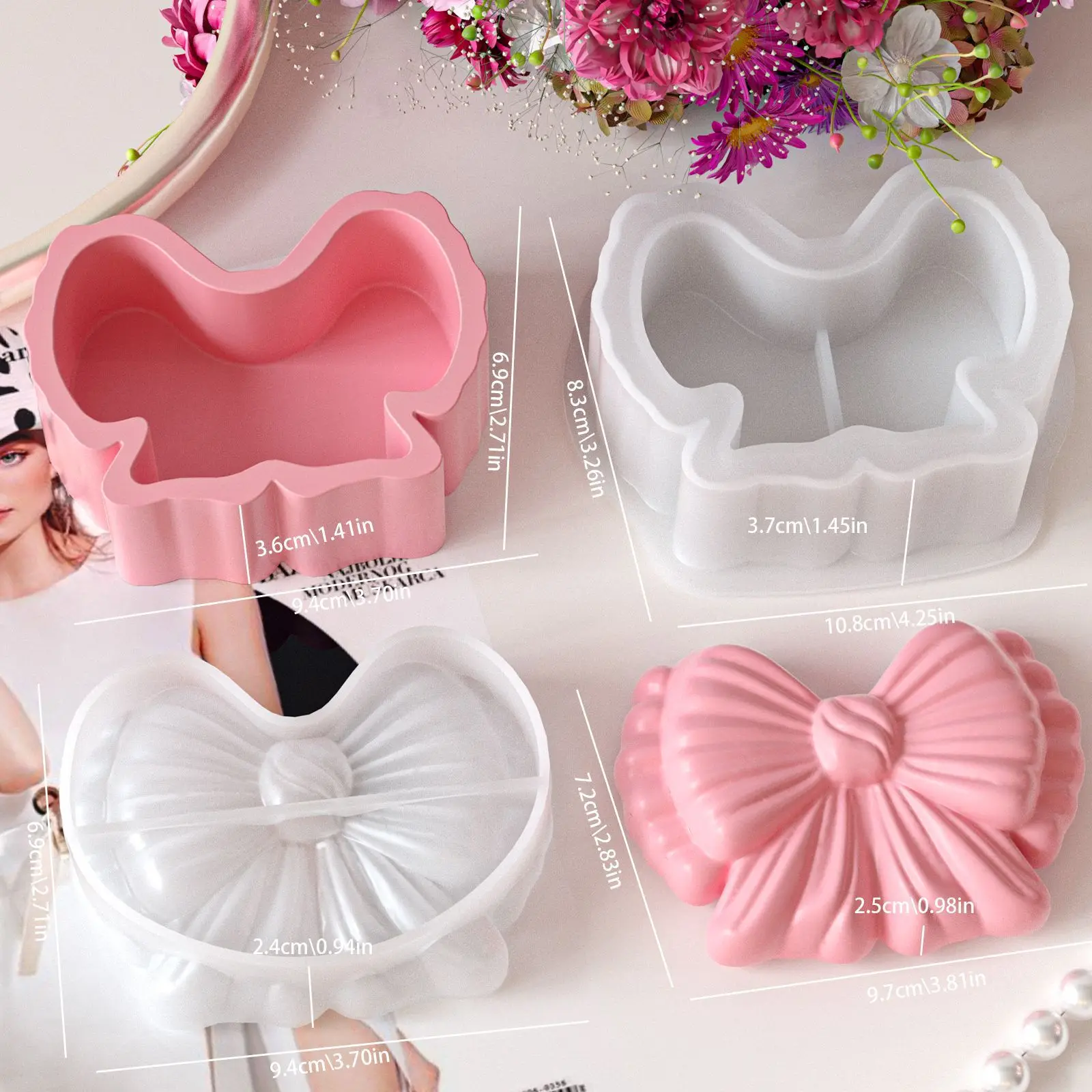 DIY Bow Silicone Mold with Lid Epoxy Resin Casting Mould for Jewelry Storage Box Candle Making Ornament Home Decor Art Crafts - view 5