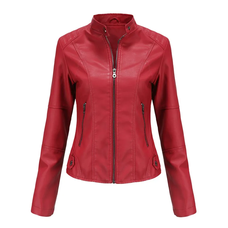 UHYTGF-chaqueta de cuero PU con cremallera para mujer, abrigo fino de alta gama, color negro, para primavera y otoño, 2654