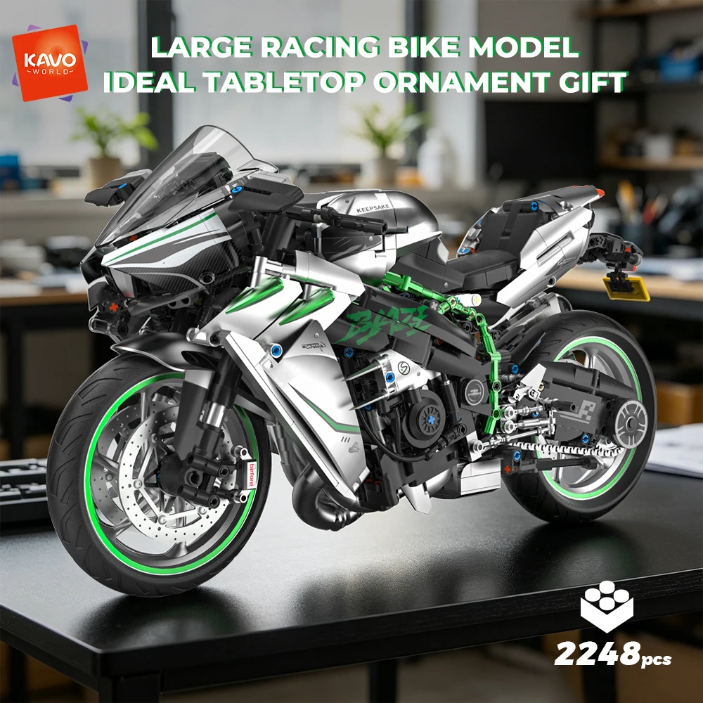 KAVOWORLD 1:5 Maßstab Rennmotorrad Bausteine Spielzeug 2248 Teile DIY Motorrad Baukasten Eltern-Kind-Bausatz Hobby für Jugendliche