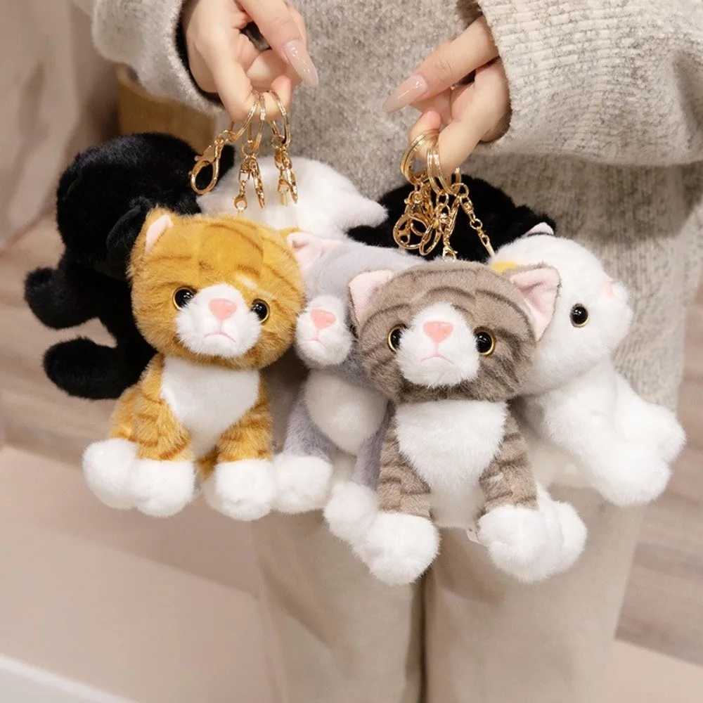 New Realistic Kitten Shape Cat Keychain Furry Sitting Cat Keychain Soft Cute Metal Key Ring Backpack Accessories