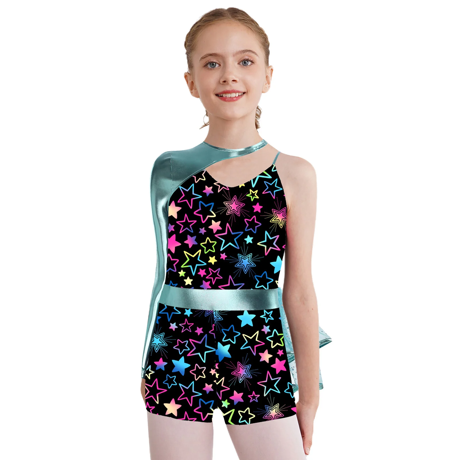 Crianças meninas ballet figura patinação no gelo dança collant vibrante impressão lantejoulas malha atlético yoga bodysuit ginástica dança macacão