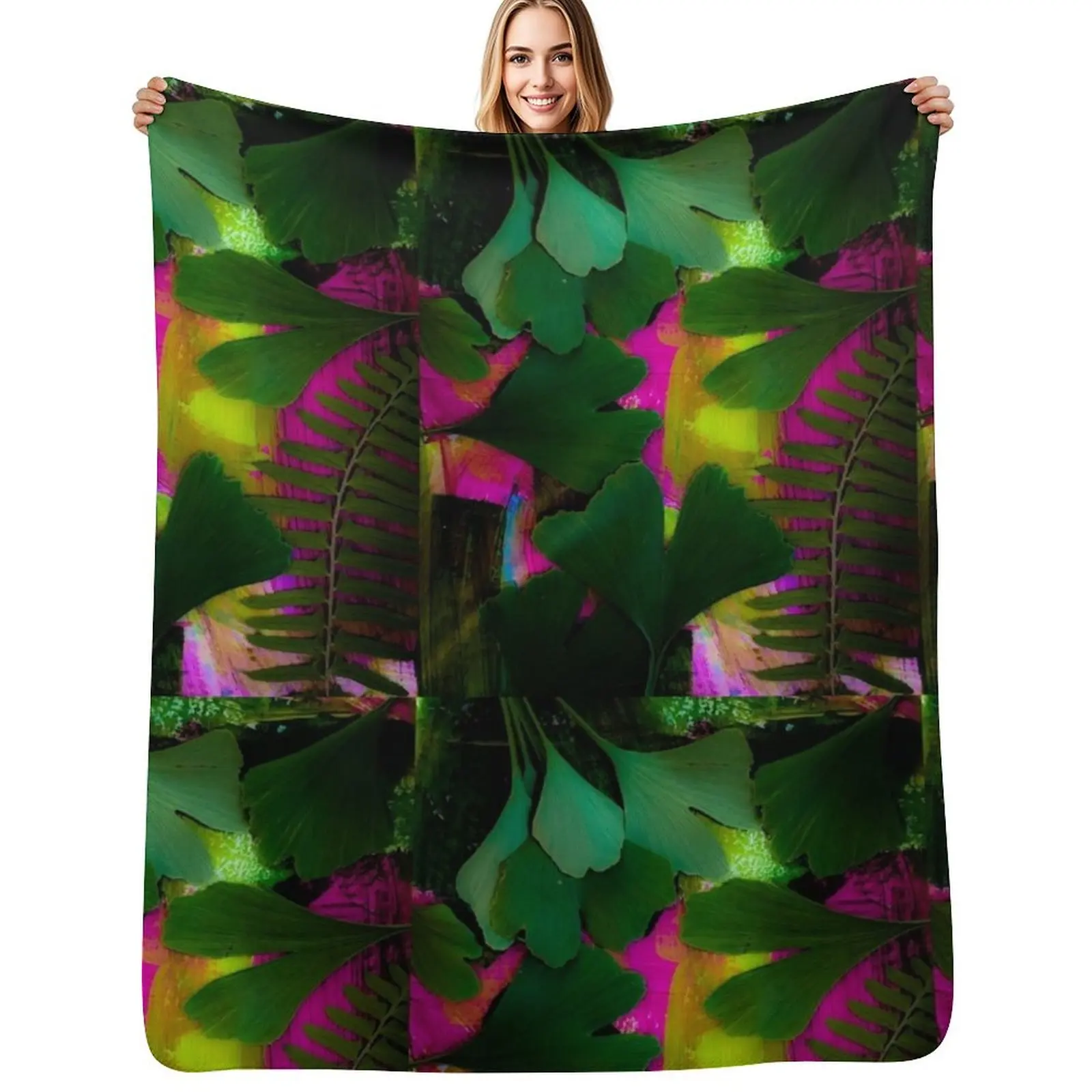 

Enchanted Botanical Gingko Fern Dream Throw Blanket Breathable Lightweight Blanket for Adults Kids