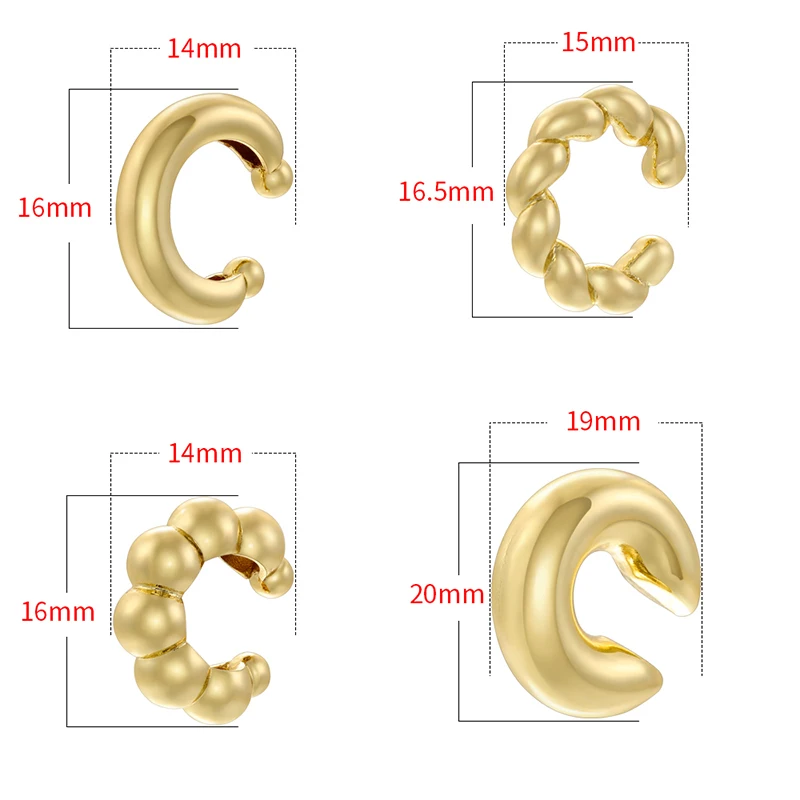 ZHUKOU 4 styles Gold color Glossy Ear cuffs C shape twisted ear clips Brass gold plated Color retention Jewelry wholesale VE1152