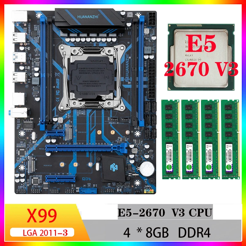 Huananzhi 마더보드 x99 xeon e5 2670 v3 ddr4 마더보드, 2670v3 cpu 콤보 키트, PC 게이머용 