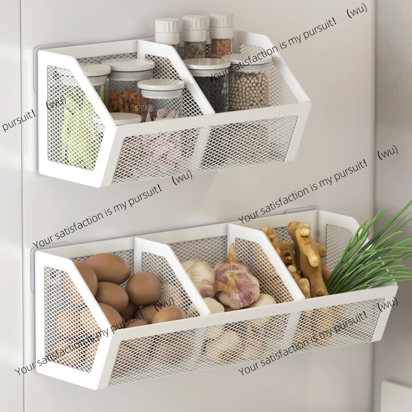 Kitchen rack free of punching, onion, ginger, garlic storage box, wall-mounted seasoning vegetable basket