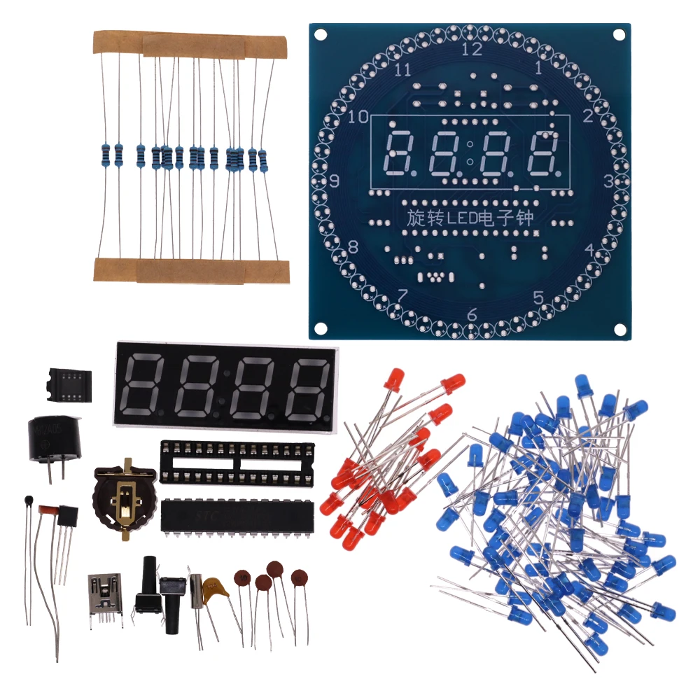 Rotating LED Display Alarm Electronic Clock Module Water Lamp DIY Kit Light Control Temperature DS1302 C8051 MCU STC15W408AS