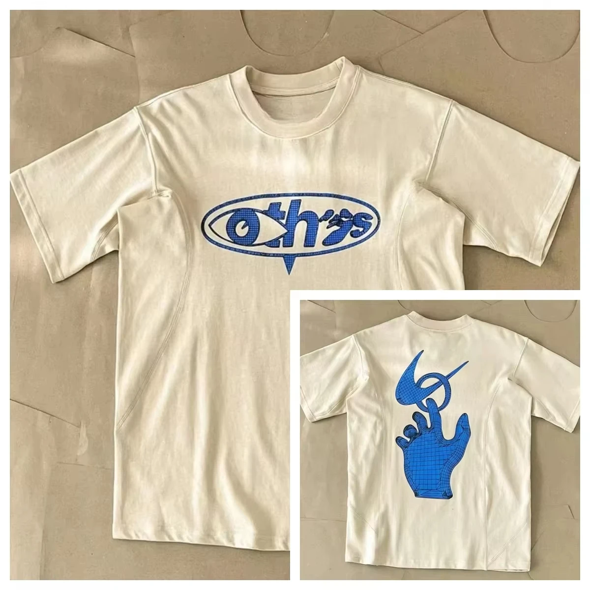 2026  Joint Series American Vintage Printed Round Neck Short-sleeved T-shirt Asian Version of Men's Khaki Heavy WHITE