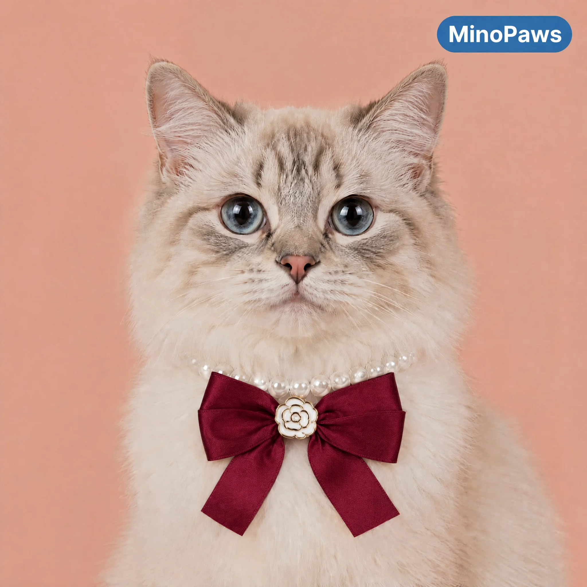 Vintage Camellia Pearl Cat Collar Elegant Satin Bow Necklace Breakaway for Cats Small Dogs Luxury Wedding Photo Props Princess