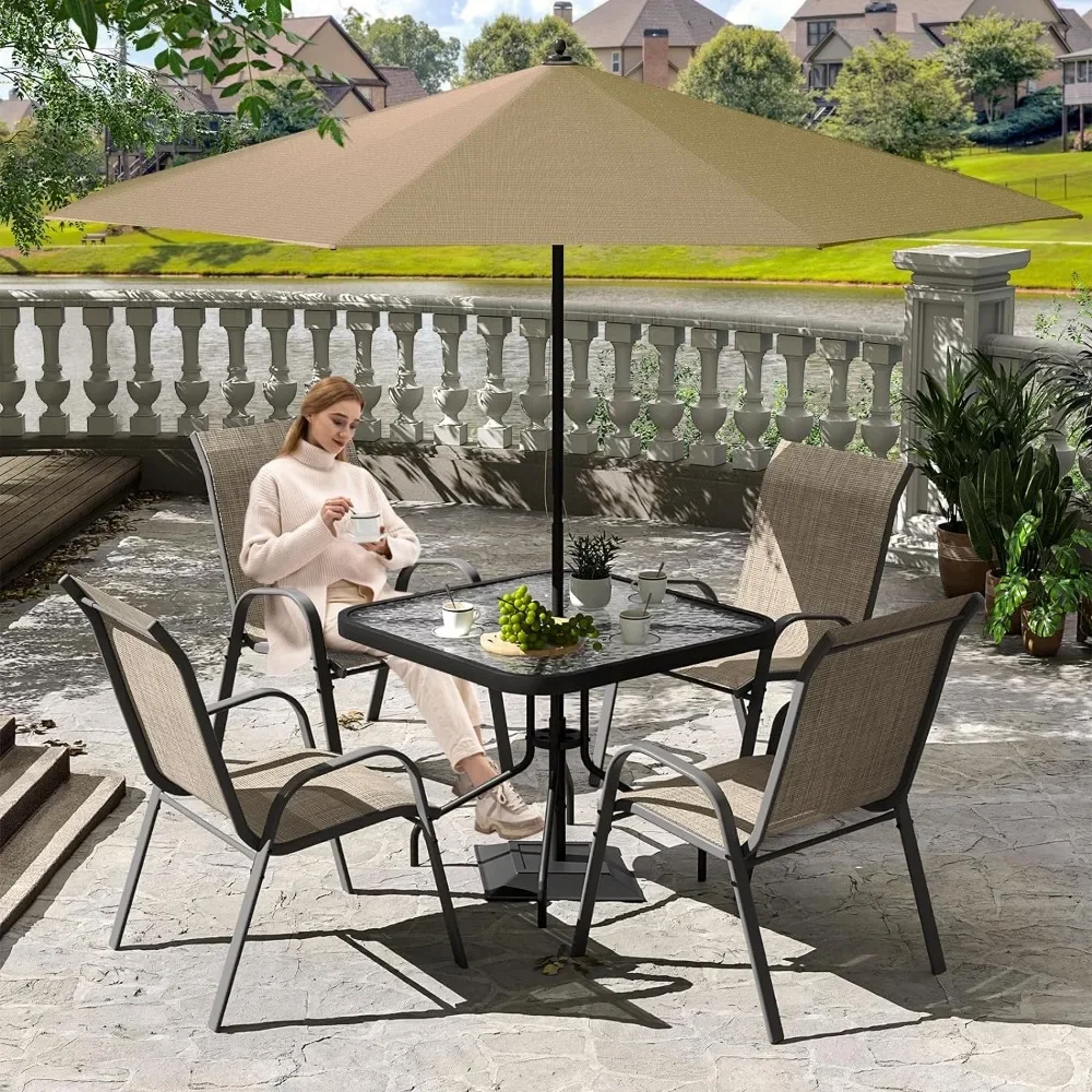 

XMSJ Outdoor Dining Set of 5, Patio Table and Chairs Set, Textured Glass Tabletop, 4 Stackable Patio Chairs, Patio Furniture