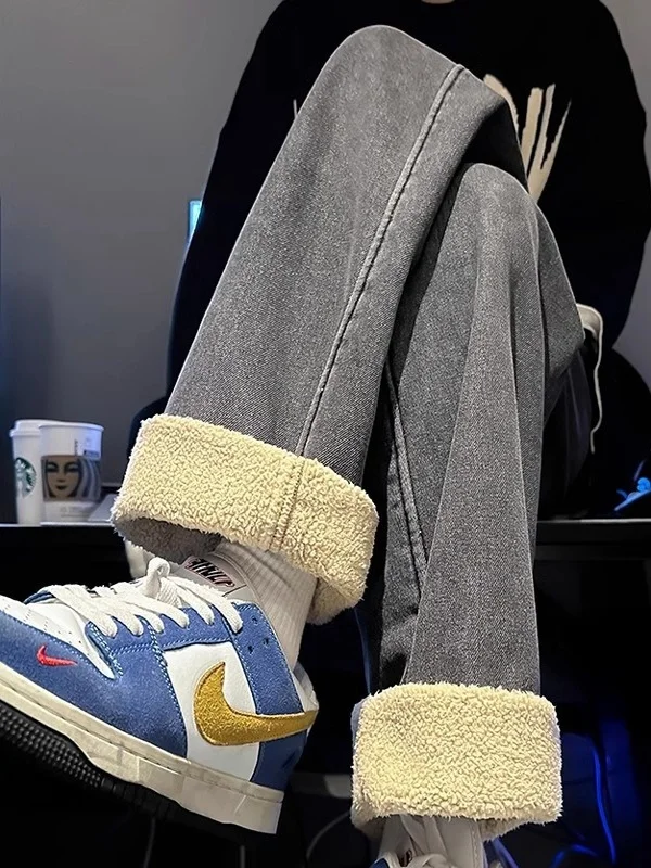 

Мужские джинсы с высокой талией, широкие, прямые, повседневные, в американском ретро-стиле, свободные, прямые брюки-трубы