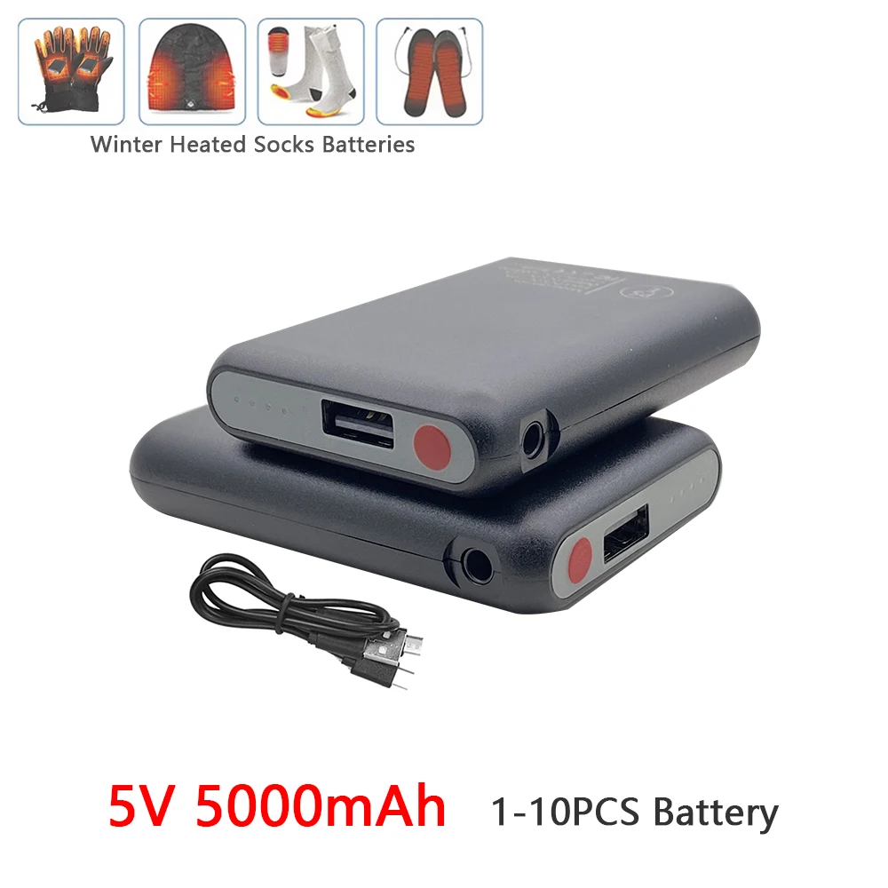 Winter Heated Socks Batteries 5V 5000mah Li-Polymer Battery Packs for Motorcycle Warm Gloves Clothes Hat Charger Power Bank