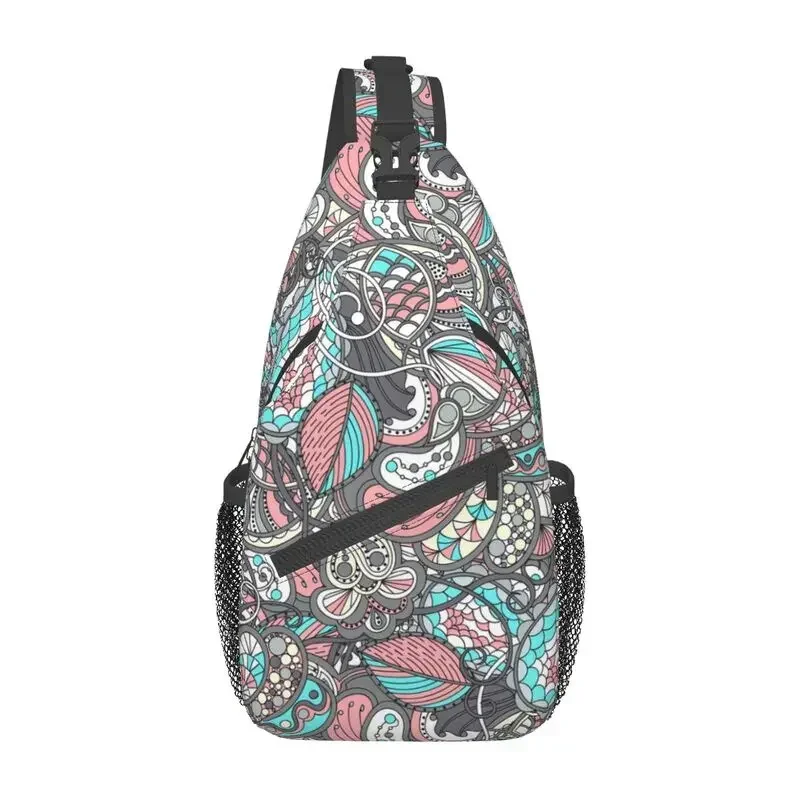 

Paisley Doodle Pattern Sling Chest Bag Custom Floral Flower Art Crossbody Shoulder Backpack for Men Traveling Daypack