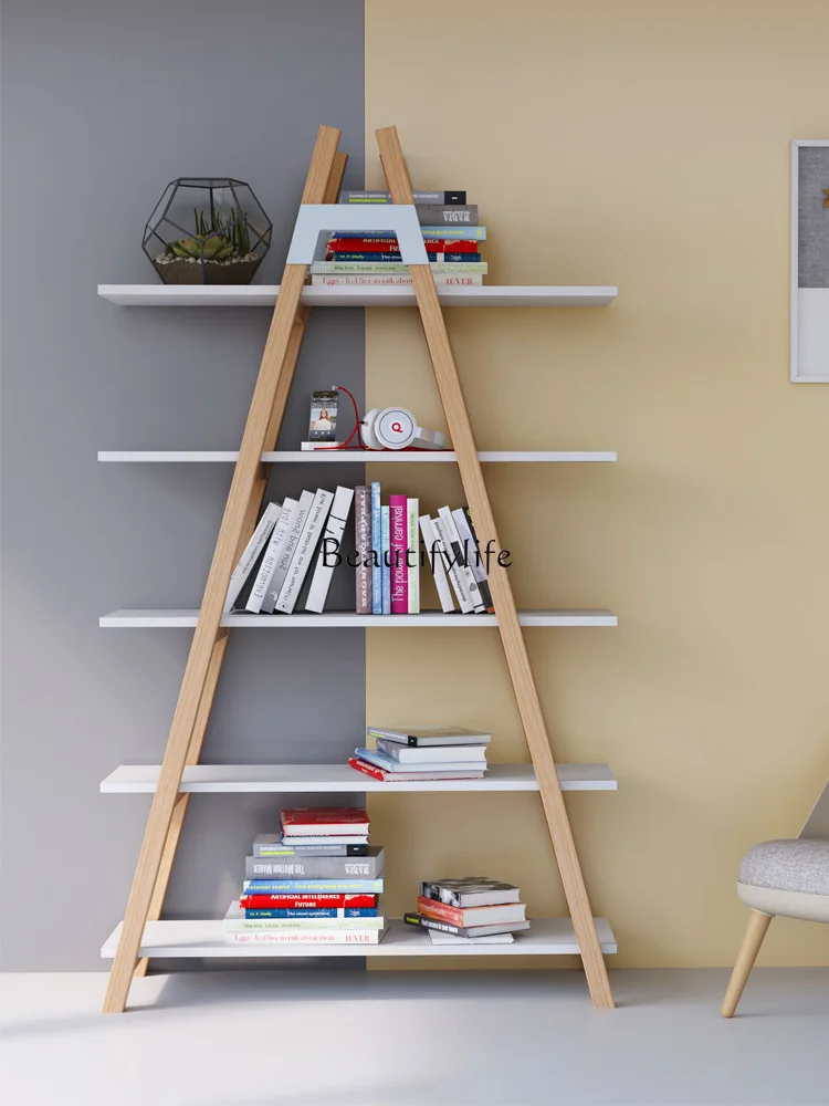 

Simple modern solid wood floor rack living room creative design Nordic home display rack