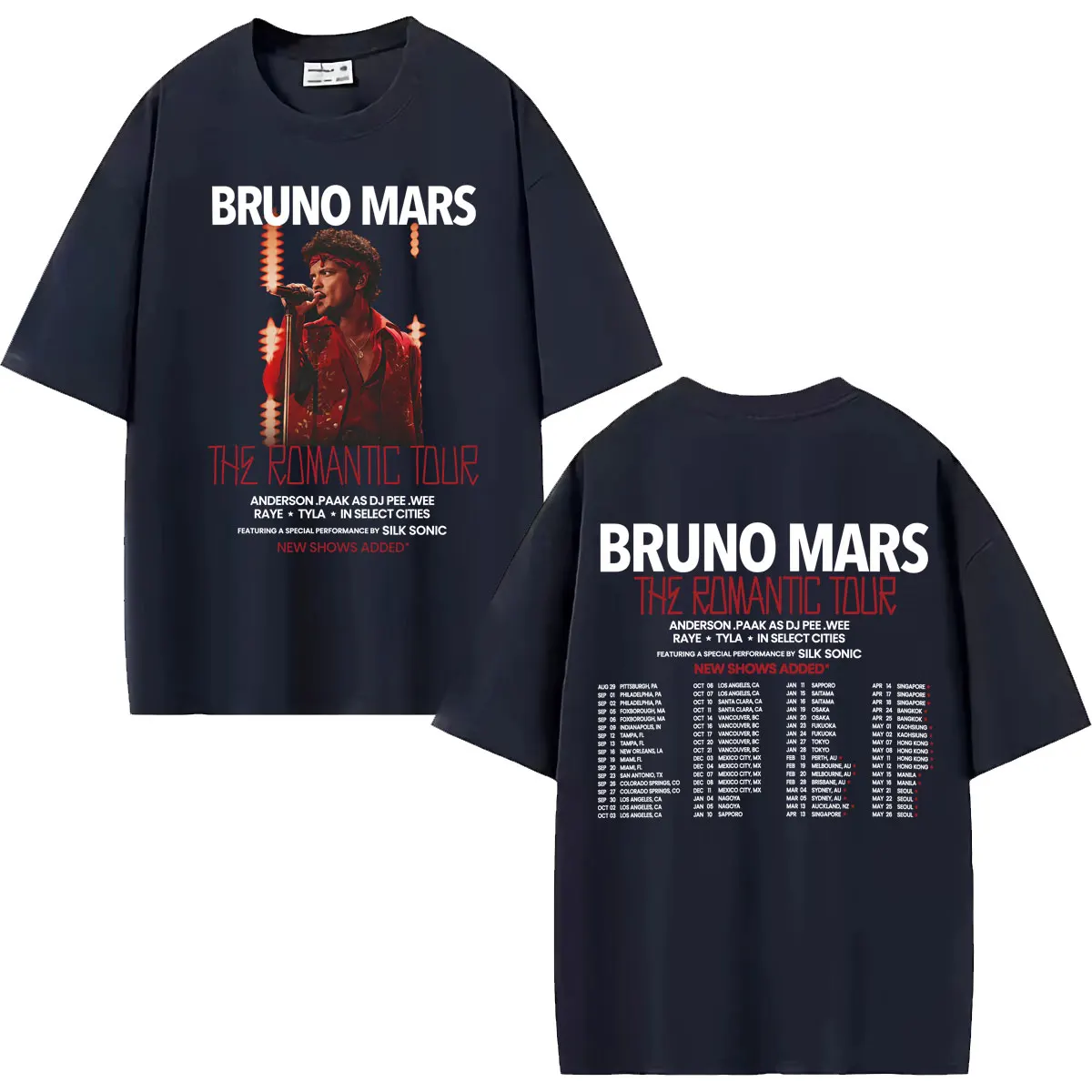 Sänger Bruno Mars The Romantic Tour 2026 Merch T-Shirt für Männer und Frauen, Modisches Retro-Kurzarm-T-Shirt, 100% Baumwolle, Oversized T-Shirt – Detail 3