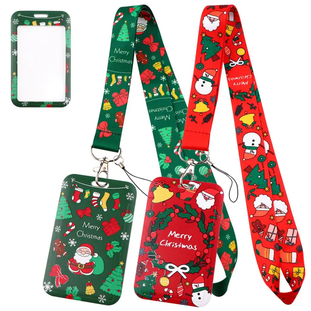 Kerstman Kerstboom Credential Houder Lanyard Voor Sleutels Nekriem Voor Id-Kaart Sneeuwpop Badge Houder Sleutelhanger Kerstcadeau