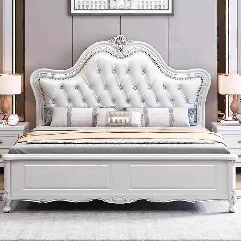 

Wooden Whitr Modern Double Bed Frame Soft Master European Luxury Double Bed Queen Bedding Meubles De Chambre Nordic Furniture