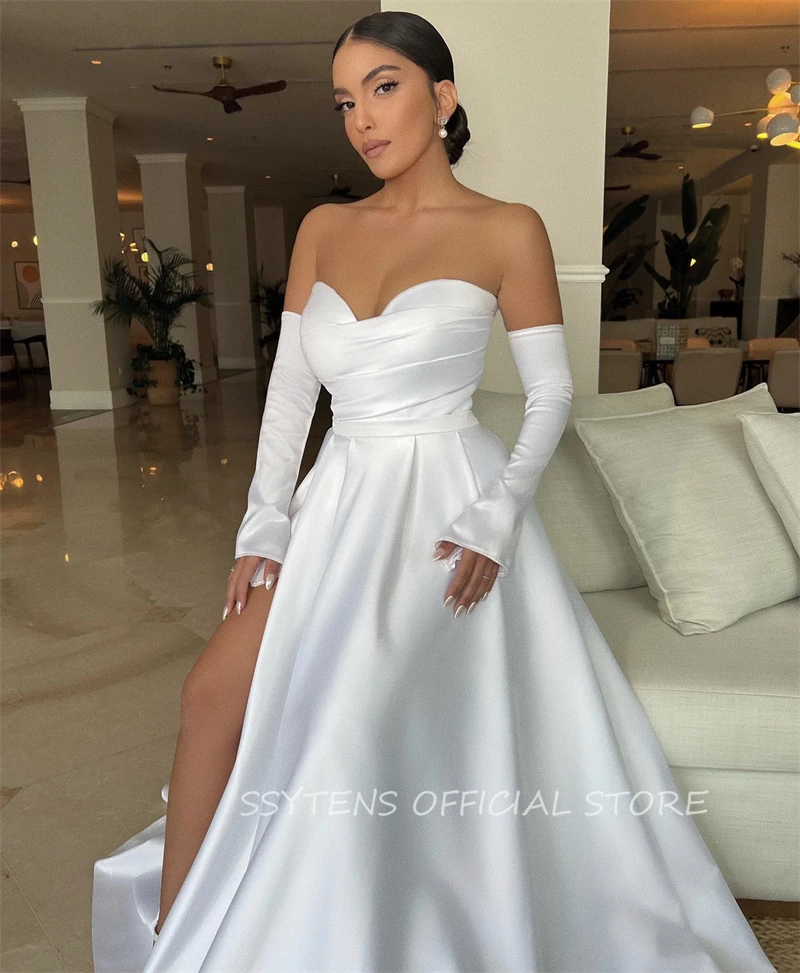 New Hot Satin Wedding Dresses Lace Vestido De Noiva Women Bridal Dress Princess Sleeveless Wedding Gowns A-Line Plus Size Gown