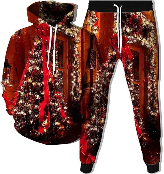 

Рождественский спортивный костюм с 3D мультяшным принтом Санта-Клауса, толстовки + брюки, комплекты из 2 предметов, модная спортивная одежда, спортивные штаны, рождественские комплекты из 2 предметов