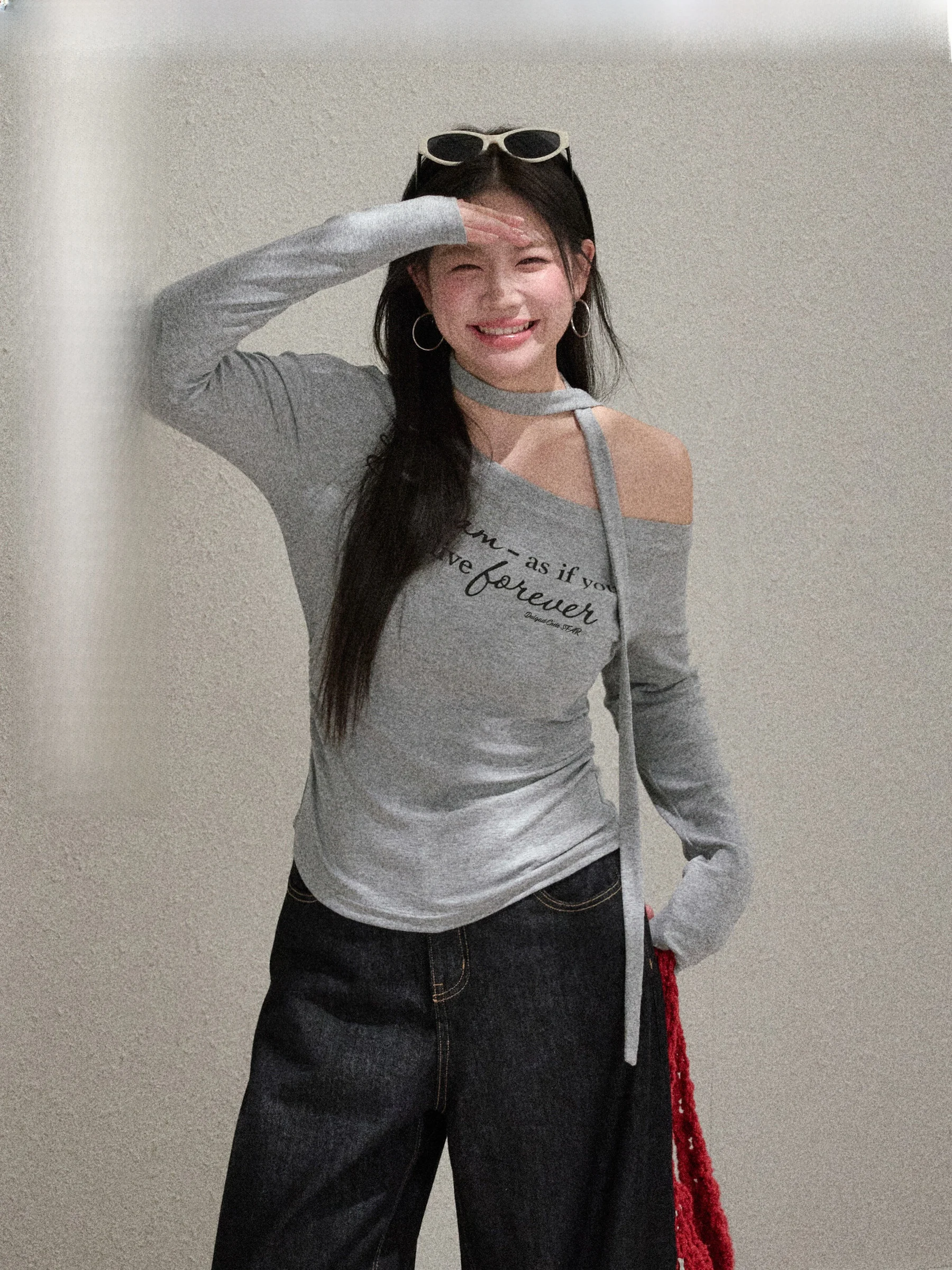 

Lazy Long Sve T-irt plus Size oulder Design Comfortable Cotton Blend Print Casual Fem Faion Autumn Wear