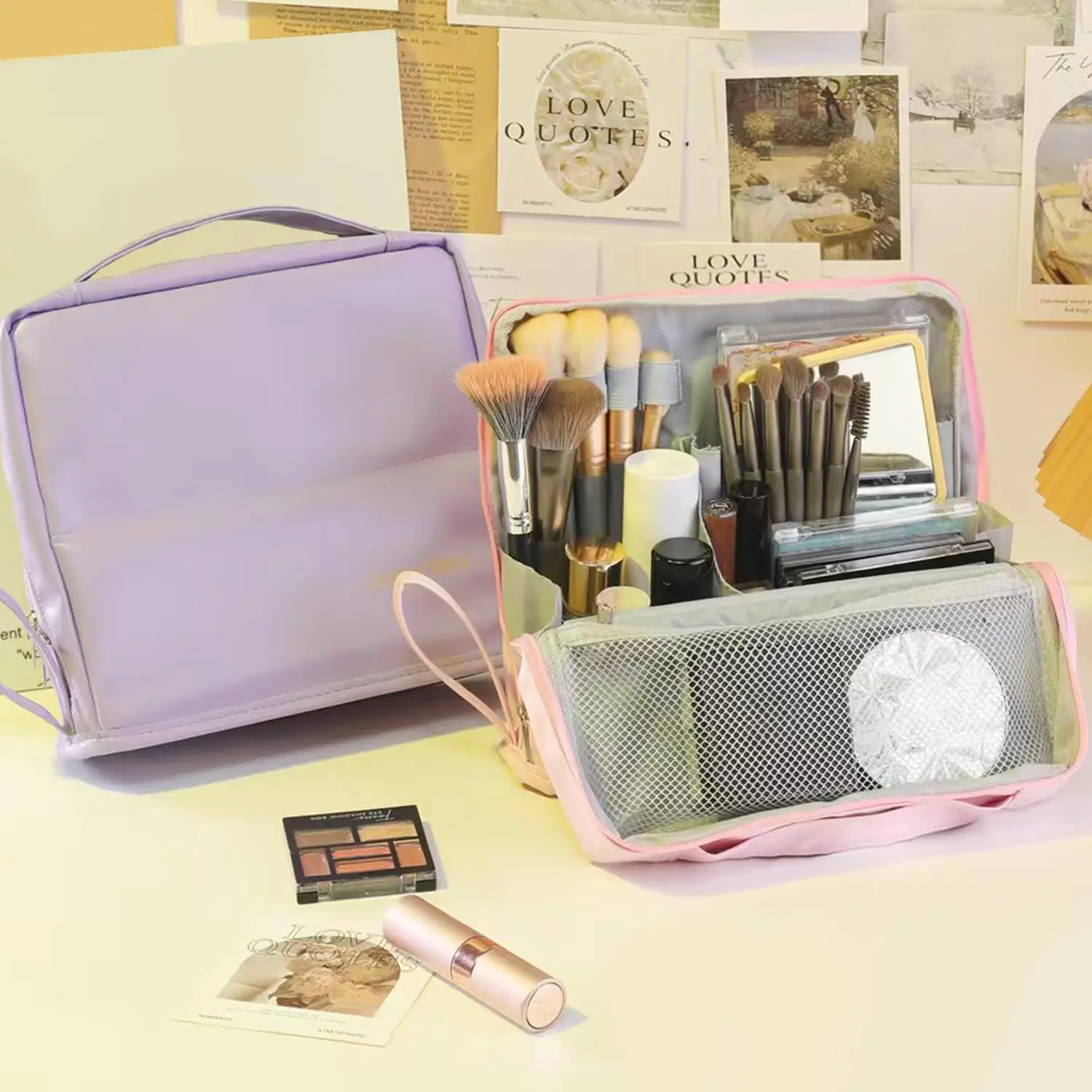 

New Large Capacity Travel Cosmetic Bag Portable Leather Toiletry Bag With Handle Organizer Multifunctional Waterproof Makeup Bag