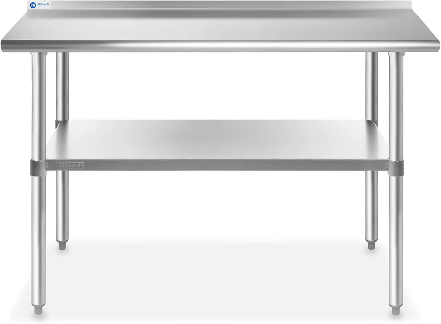 GRIDMANN Stainless Steel Kitchen Prep Table 48 x 24 Inches with Backsplash & Under Shelf, NSF Commercial Work Table