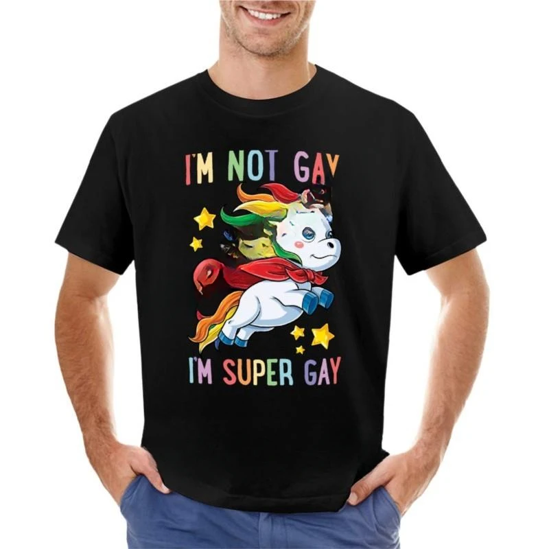 cat shirts black t shirt tshirts for men Im not Gay Im Super Gay Unicorn LGBT Pride Shirt for Men Women Boys Girls T-Shirt 2024