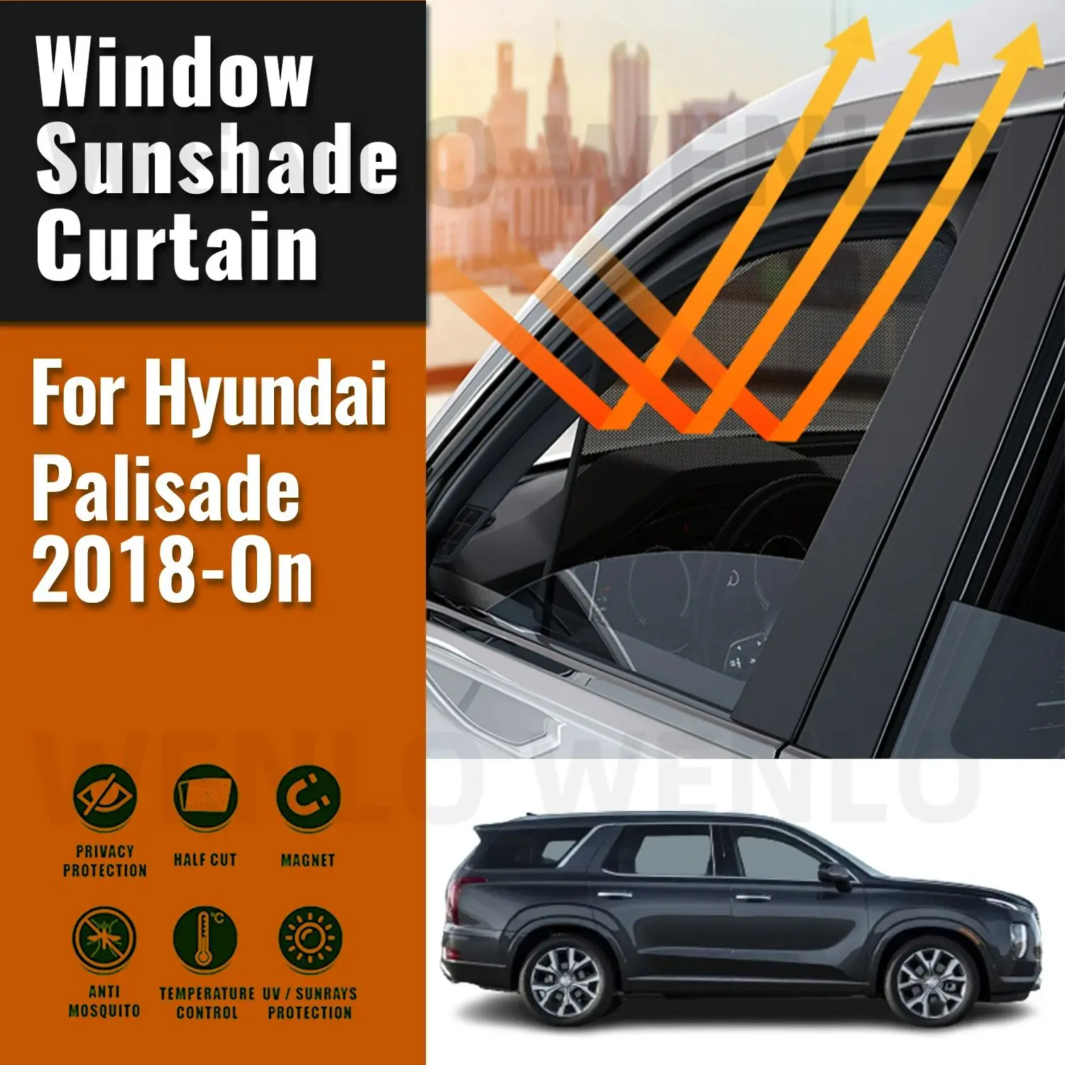 

For Hyundai Palisade 2023 2022-2018 Front Windshield Frame Curtain Magnetic Car Sunshade Shield Rear Side Window Sun Shade Visor