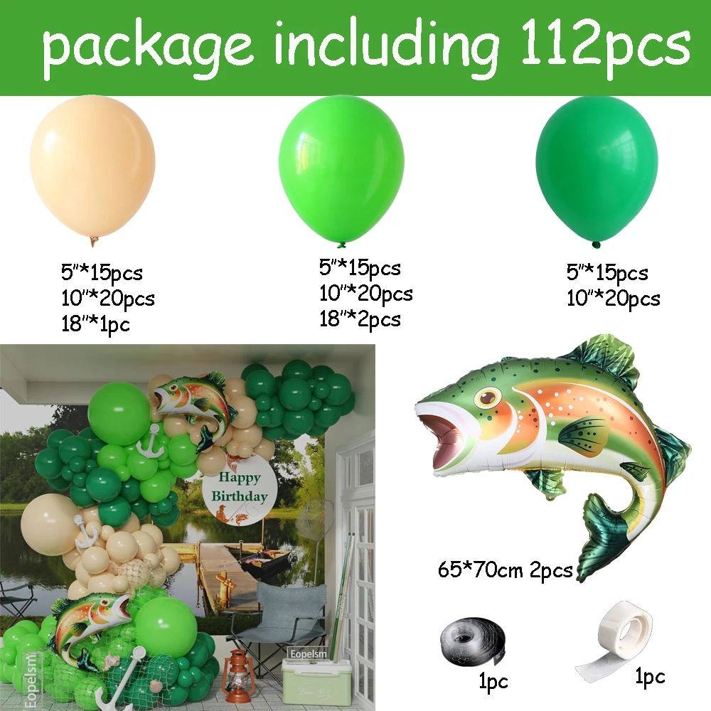 112pcs Ocean Fish Balloon Garland Arch Kit New Trout Fish Balloon Underwater Birthday Wedding Party Decor Baby Shower Supplies