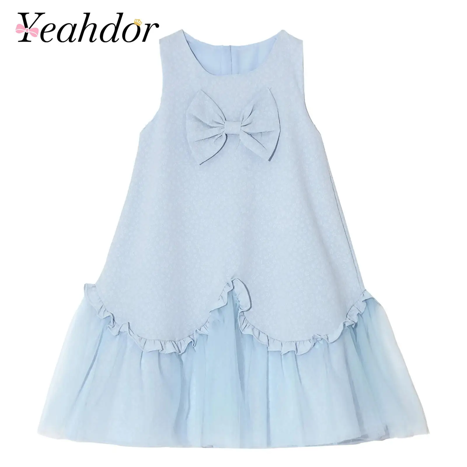 Kids Dresses for Girls Cute Bow Ruffle Tulle Princess Dress Birthday Party Wedding Pageant Dress Summer Flower Girl Clothes