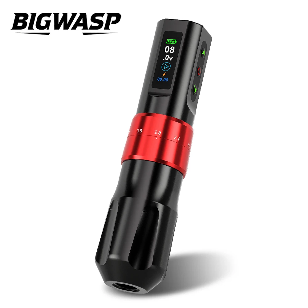 

Пистолет для татуировки BIGWASP, профессиональный бессердечный двигатель, аккумуляторная ручка 1800 мАч, 6-тактный регулируемый OLED-дисплей, ручка для татуировки