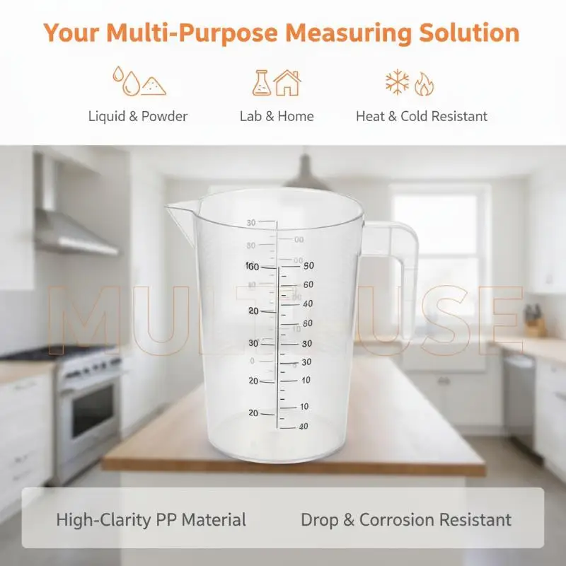 Kitchen Baking Graduated Measuring Cup Large Capacity Clear Plastic with Sealed Lid for Cooking Liquid Measuring Use