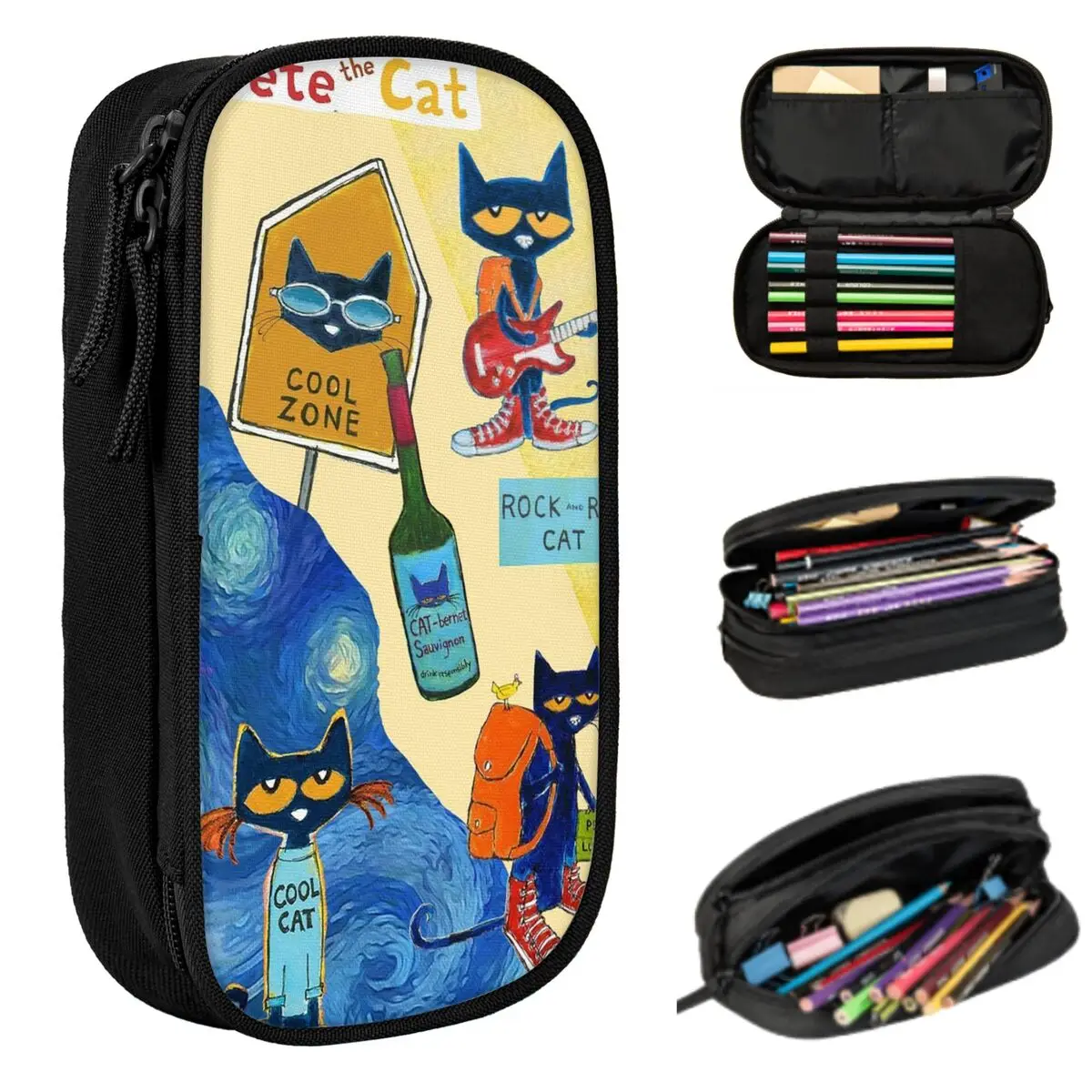 Pete The Cat Federmäppchen für Jungen und Mädchen, Schule, Stiftbox, Bleistiftbeutel, Schreibwaren, Stifthalter, Tasche