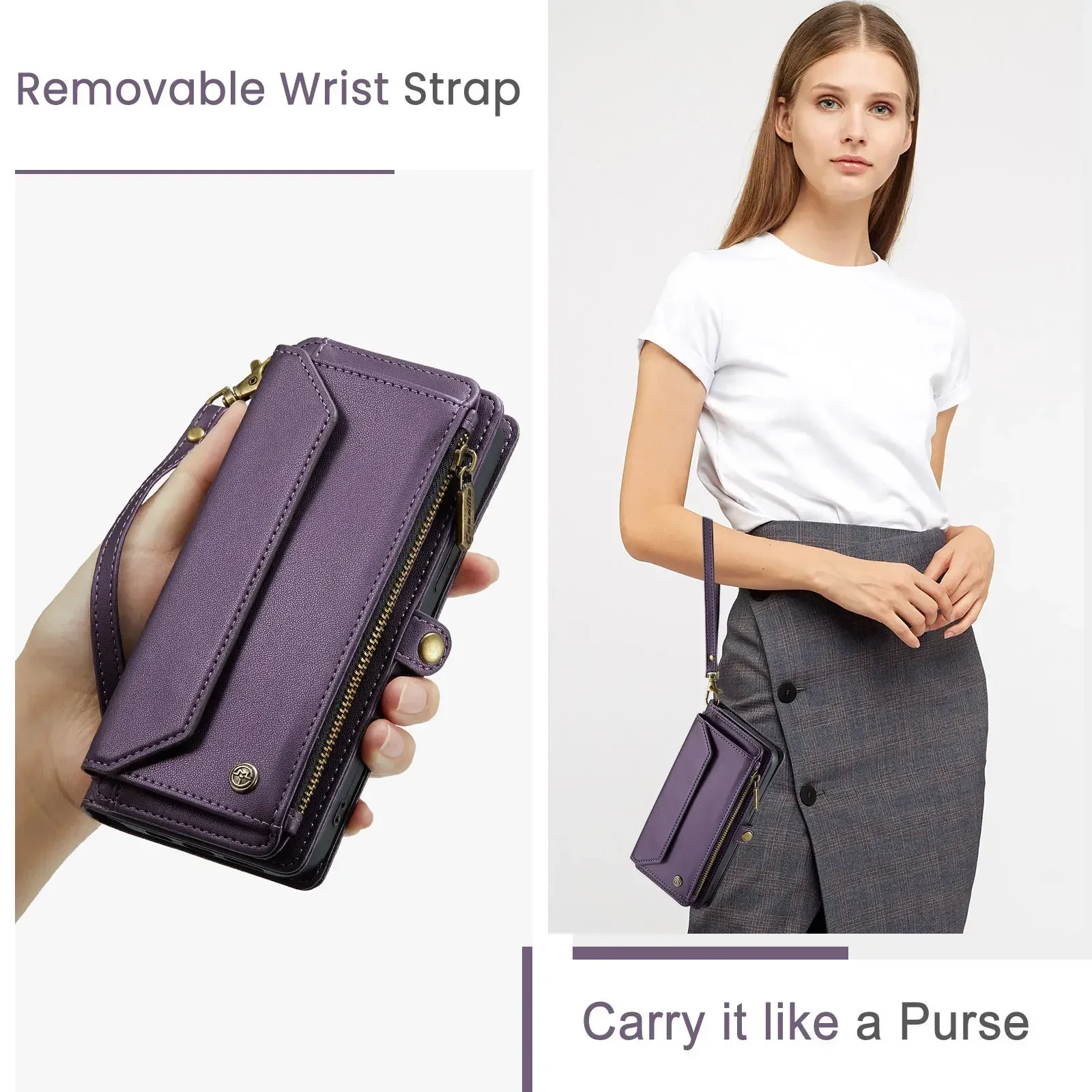 Crossbody for iPhone 15 14 13 12 11 Pro Max SE 2022 XR XS Max Case Wallet【RFID Blocking】with 7-Card Holder Zipper Bills Slot